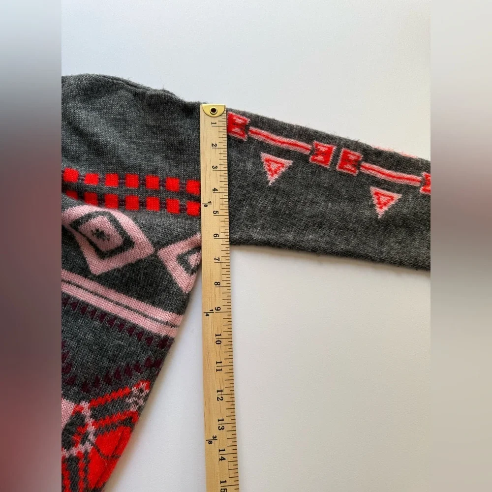 J. CREW Gray and Red Patterned Women's Sweater 🌺 40% WOOL ✅